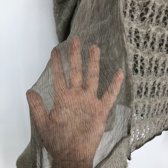 NWOT made in italy Taupe Sheer Eyelet Knit 1/2 Sleeve Oversized drape sweater - Picture 2 of 15